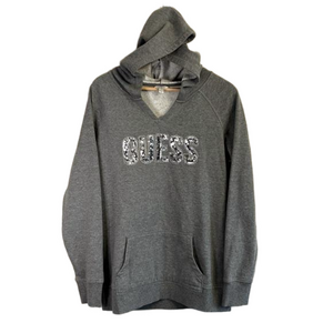 GUESS Women’s Gray Sequin Kangaroo Pocket Size XL  Slim Sweatshirt